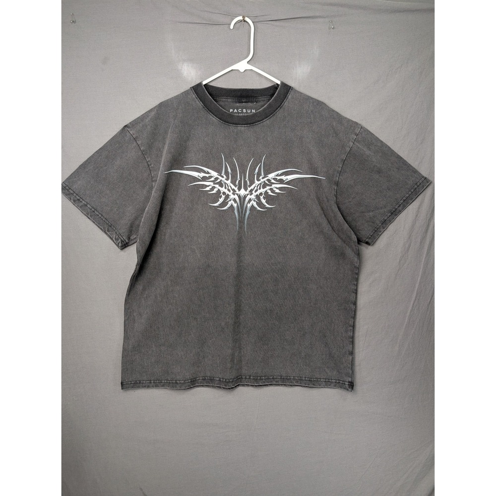 PacSun Tribal Graphic Wash T Shirt Mens Large Black Gray Cyber Y2K Goth